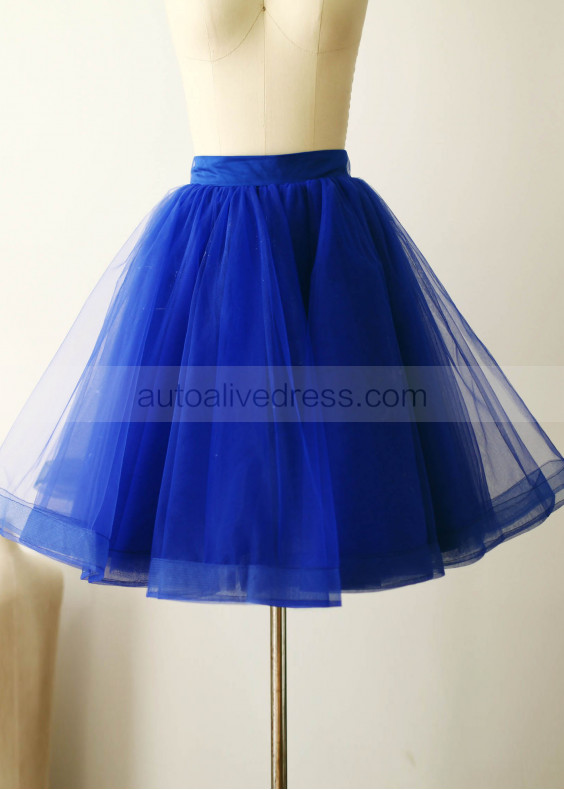 Royal Blue Navy Blue Satin Belt Tulle  Skirt